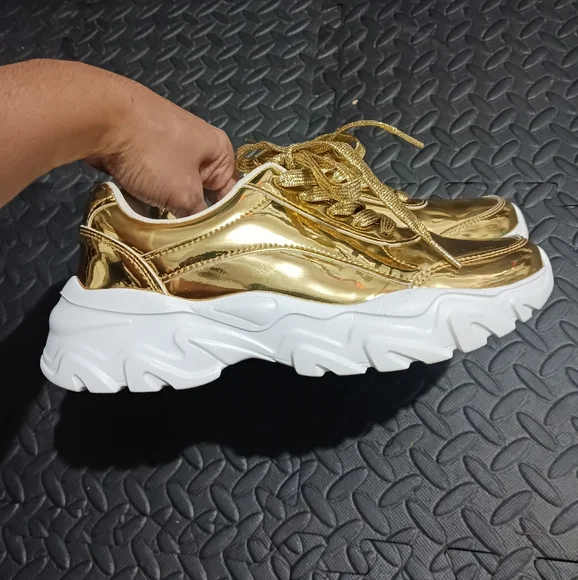 Women Gold Mirror Sneakers - Picture 8 of 10
